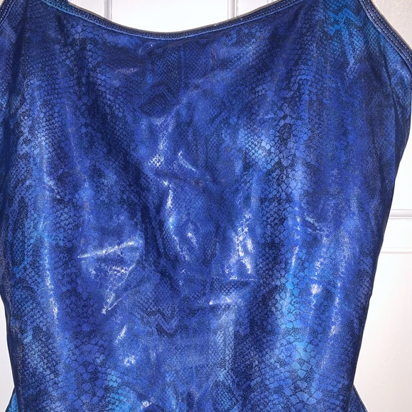 Vintage Shiny Blue Snakeskin Bathing Suit - Picture 3 of 11
